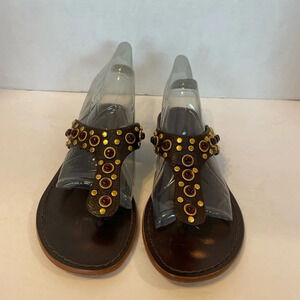 Antonio Melani Brown Leather Embellished Flip Flops Sandals Size 8 M